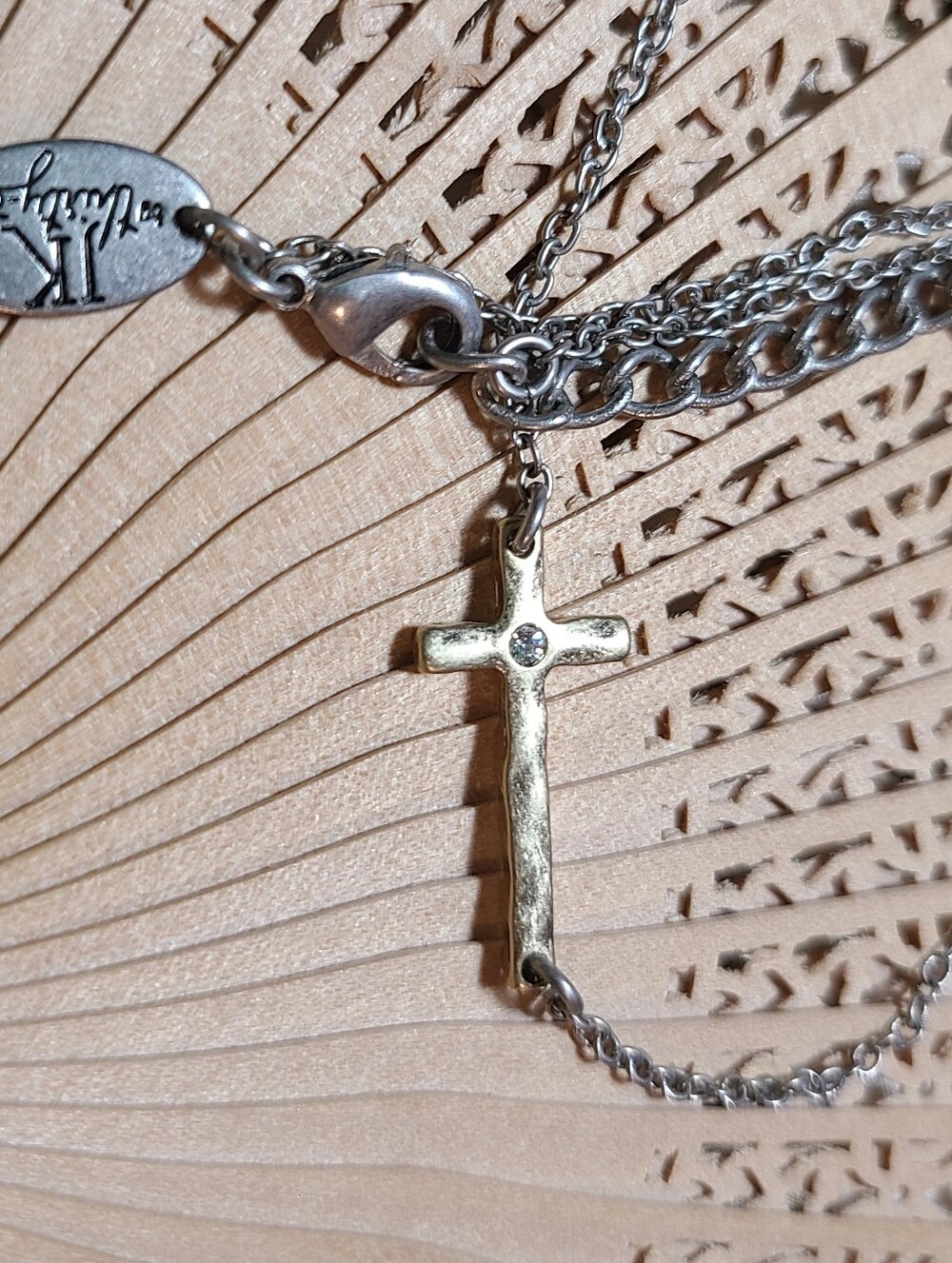 Antique Gold and Silver Horizontal Cross Necklace - Women's Accessories